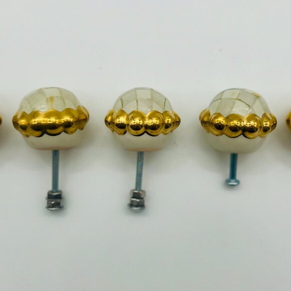 MacKenzie Childs Ceramic Parchment Courtly Check drawer/door pull/knobs 1.5” - Picture 2 of 8